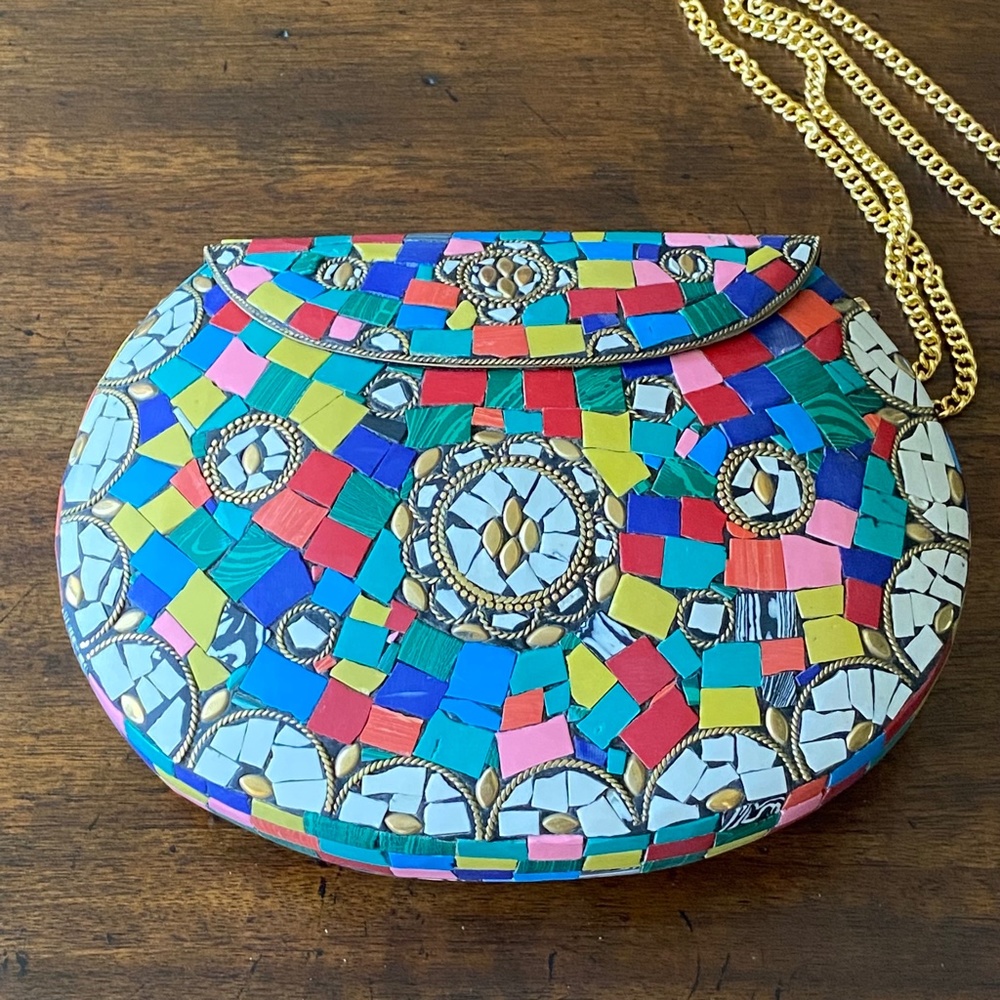 Multicolored Mosaic Tile Clutch/Shoulder Handbag